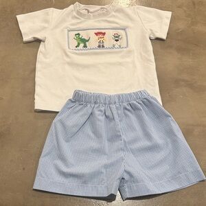 Stitchy Fish Toy Pals Smocked Short Set size 2